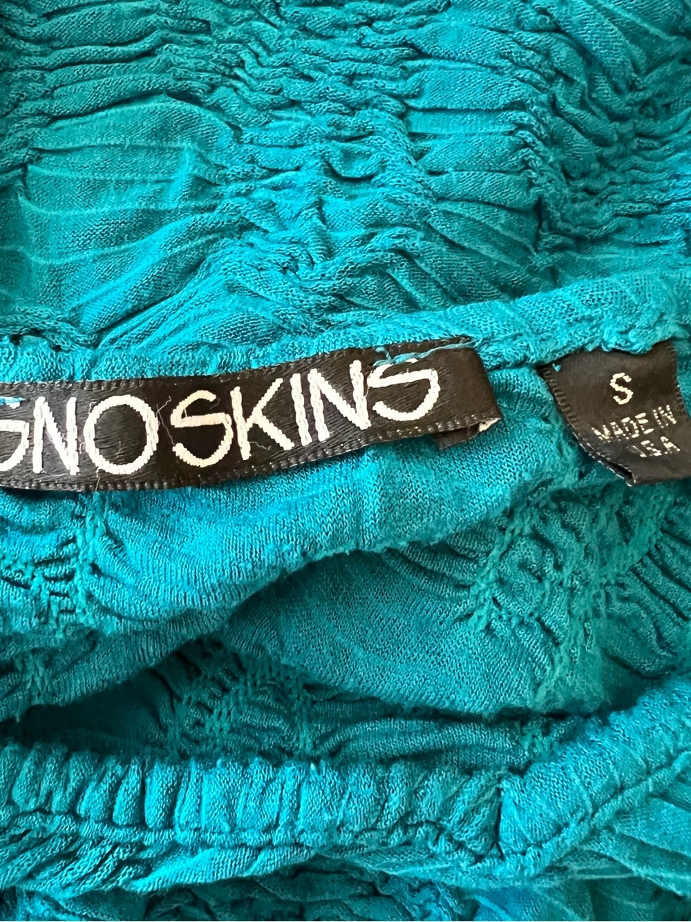 Sno Skins Textured Crinkle Knit Top Turquoise V Neck Asymmetrical Size S - Picture 7 of 7